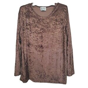 La Fete Brown Crushed Velvet Long Sleeve Blouse w/Shoulder Pads Size Large VTG